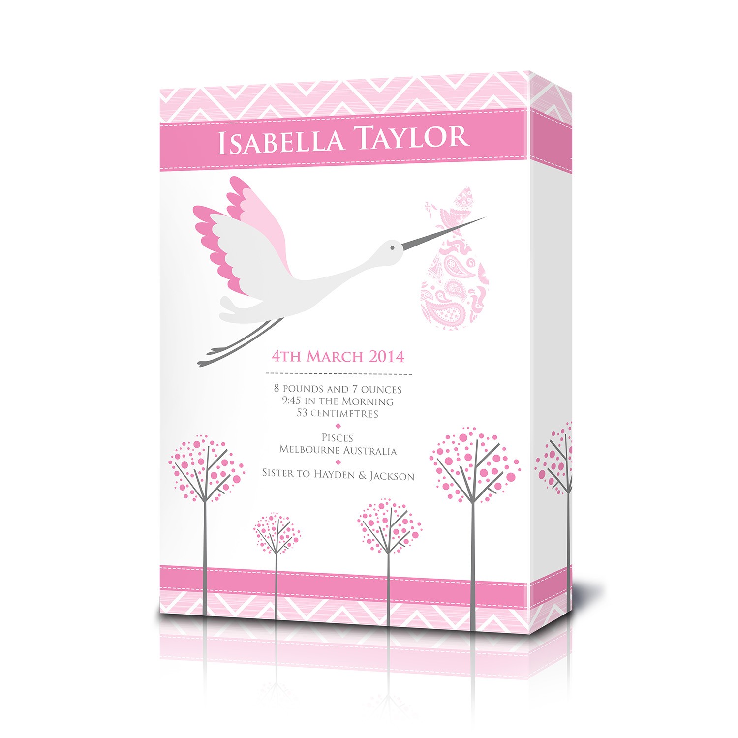 Canvas Birth Print with Stork Pink