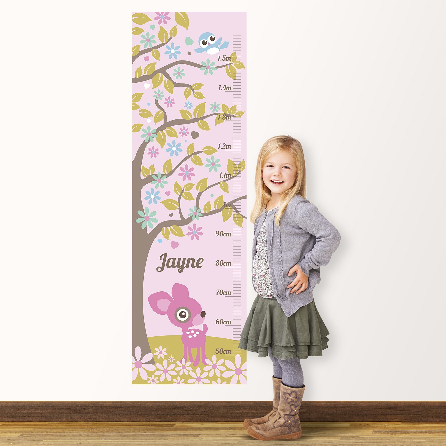 Wall Decal Height Chart with Pink Deer Design
