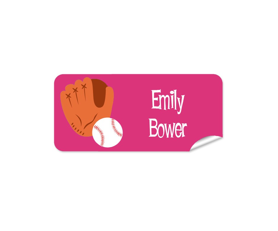 Pink Baseball Rectangle Name Label