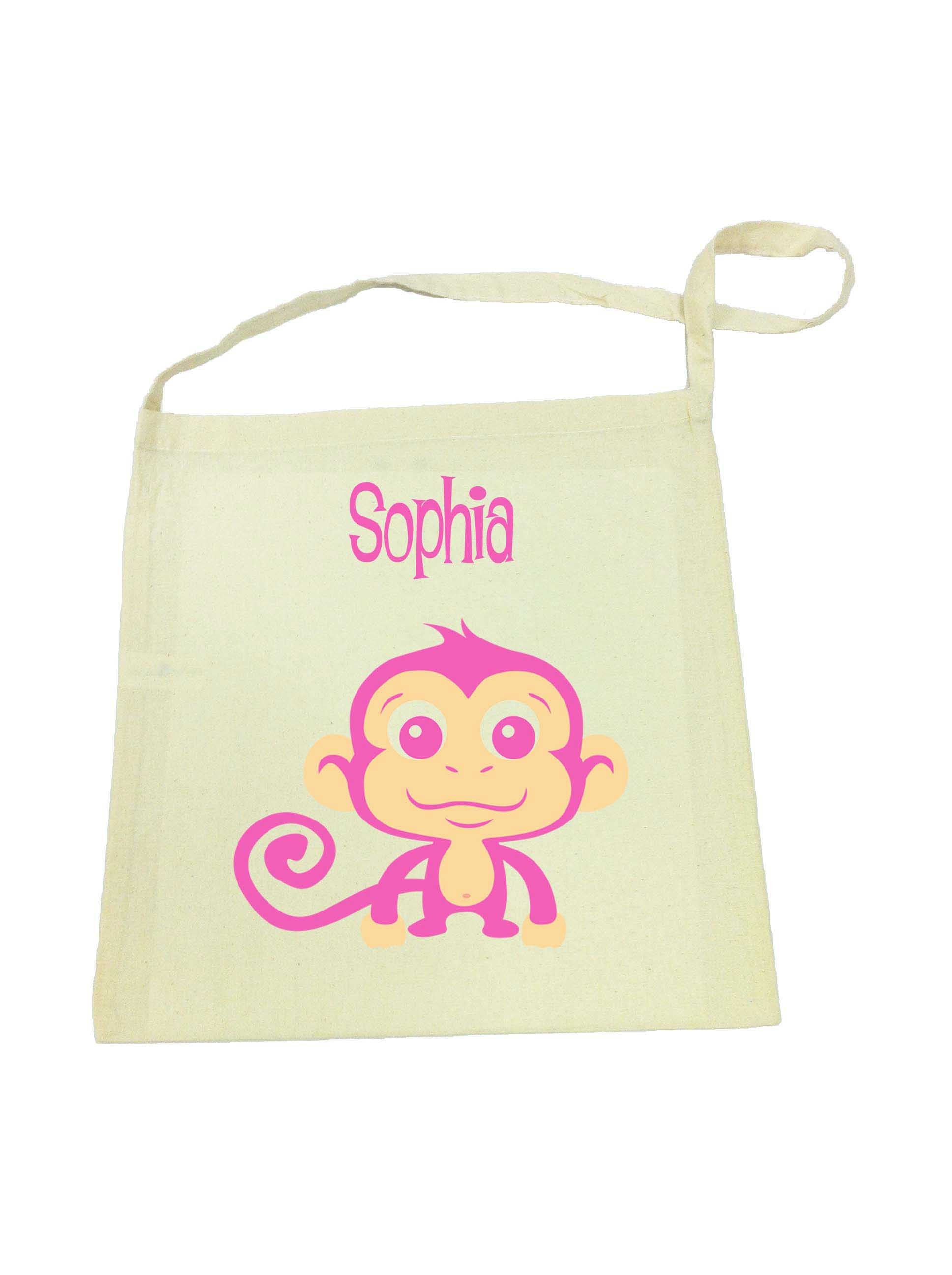 Library Bag with Pink Monkey