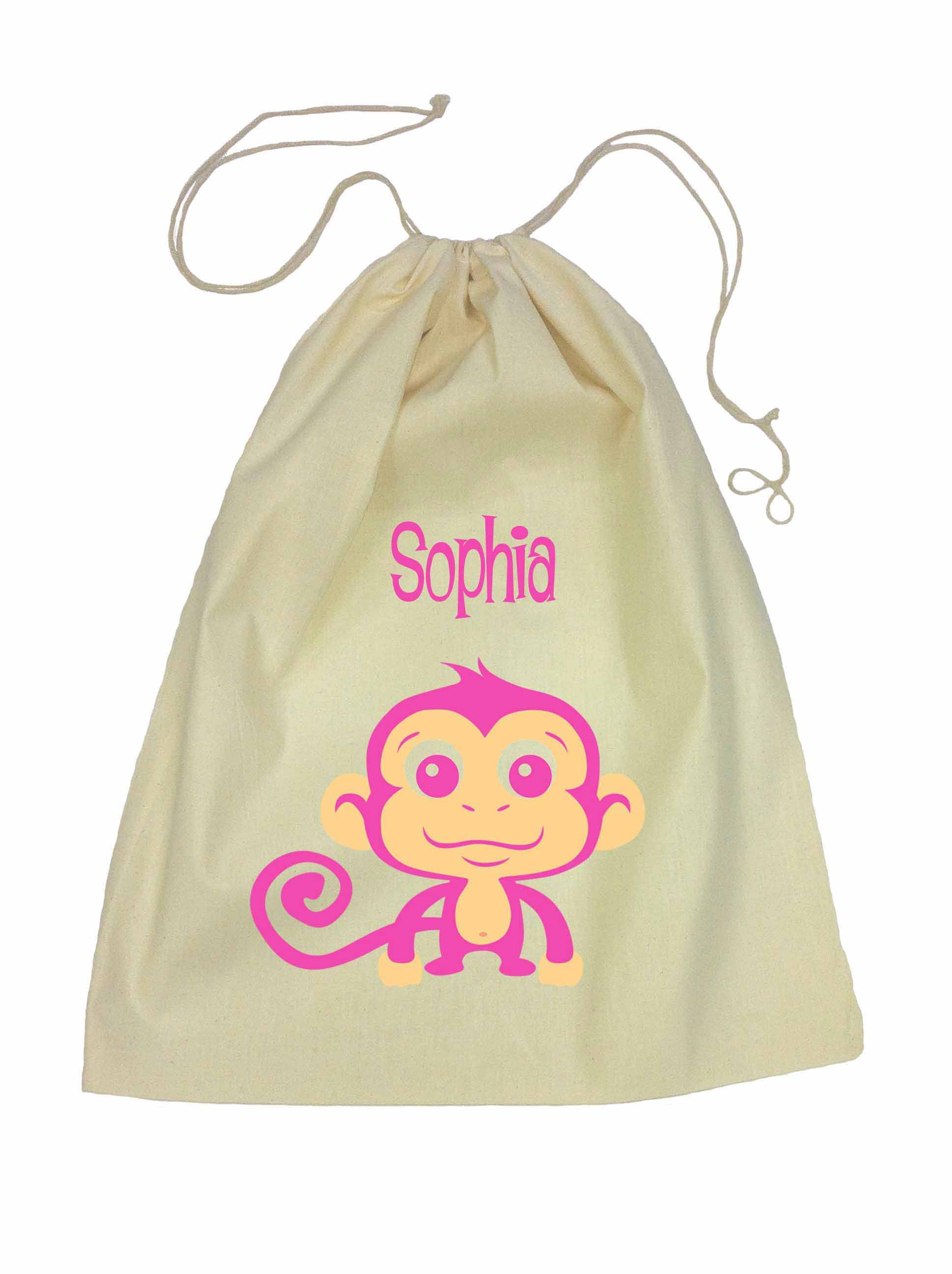 Drawstring Library Bag with Pink Monkey