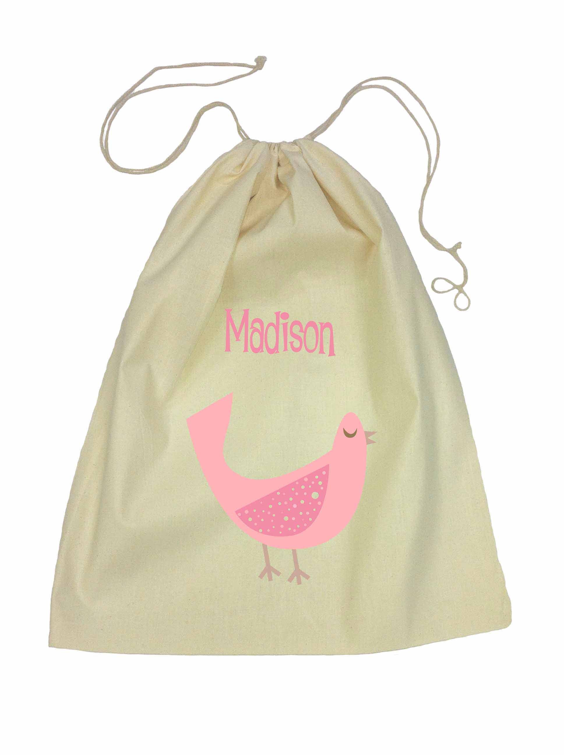 Drawstring Library Bag with Pink Dove