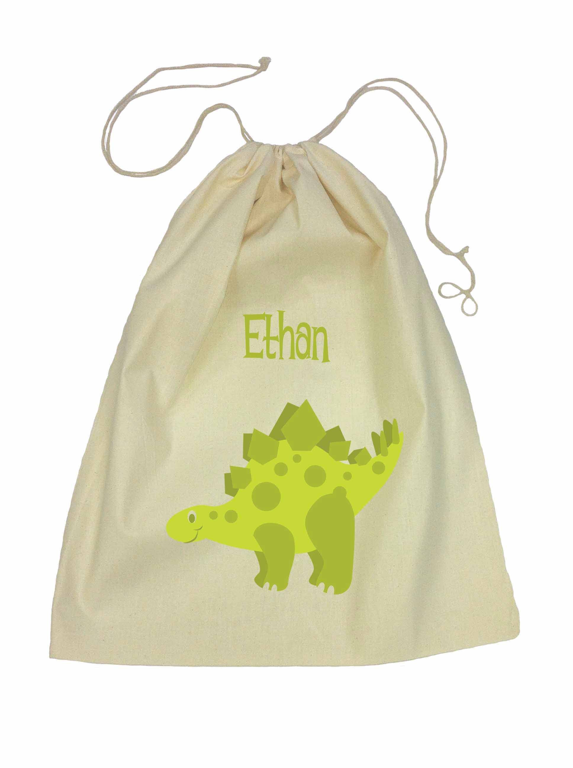 Drawstring Library Bag with Green Dinosaur