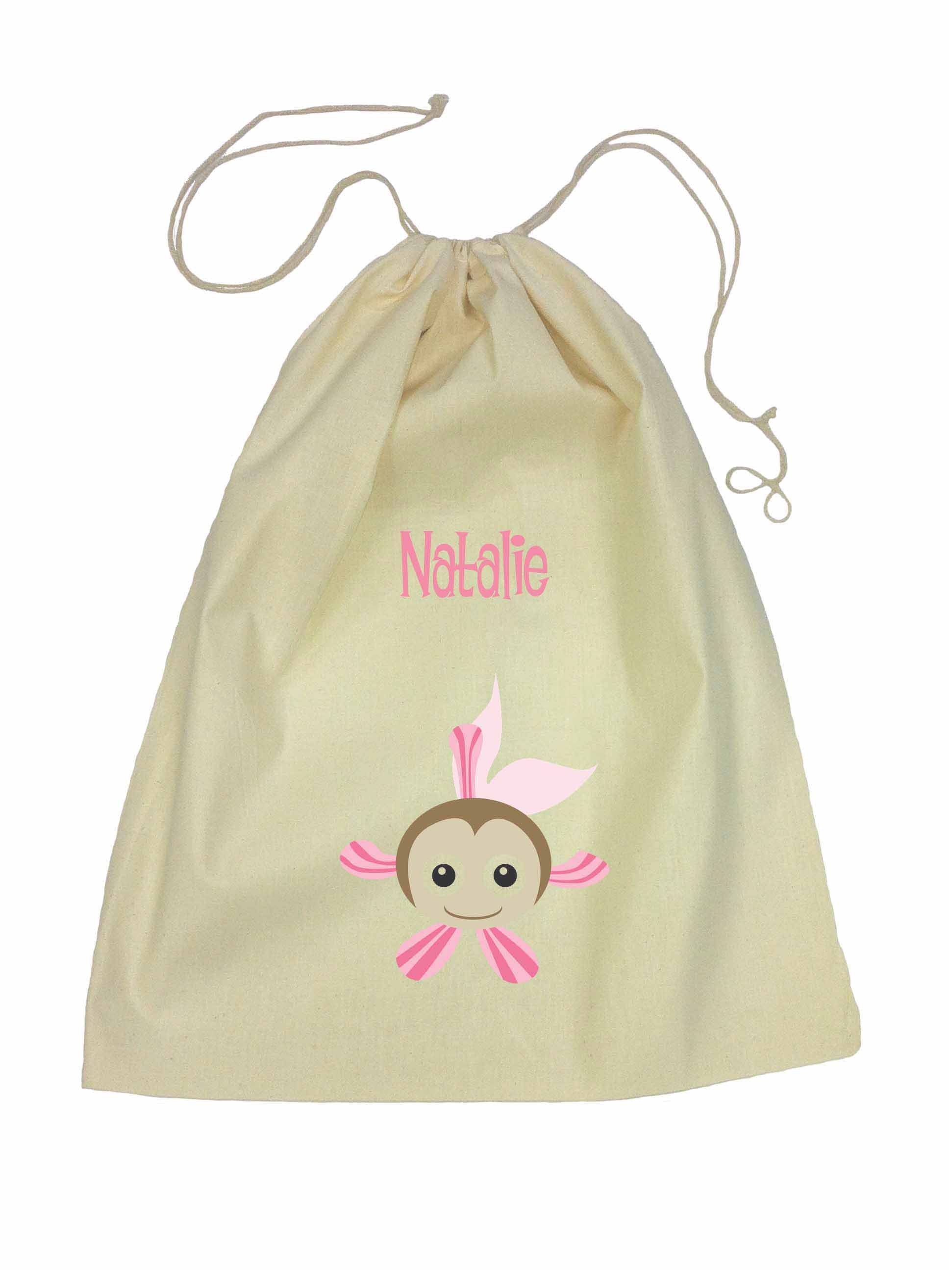 Drawstring Library Bag with Pink Fish