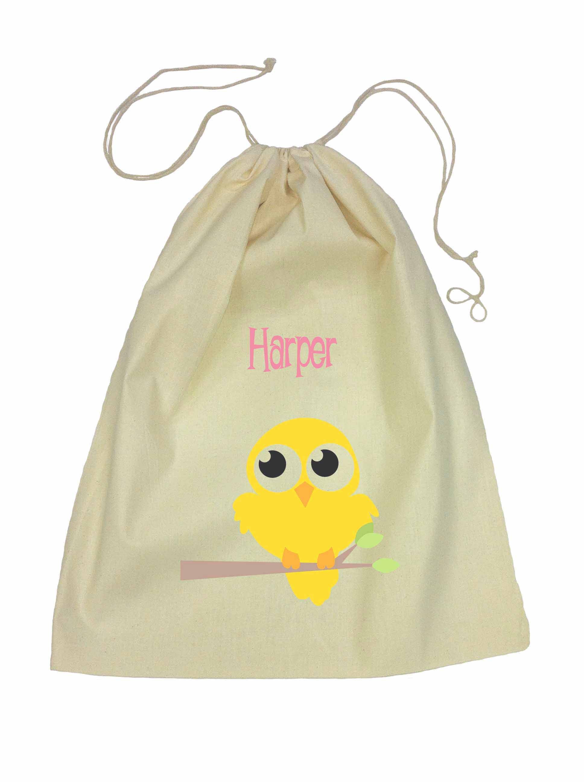 Drawstring Library Bag with Yellow Bird