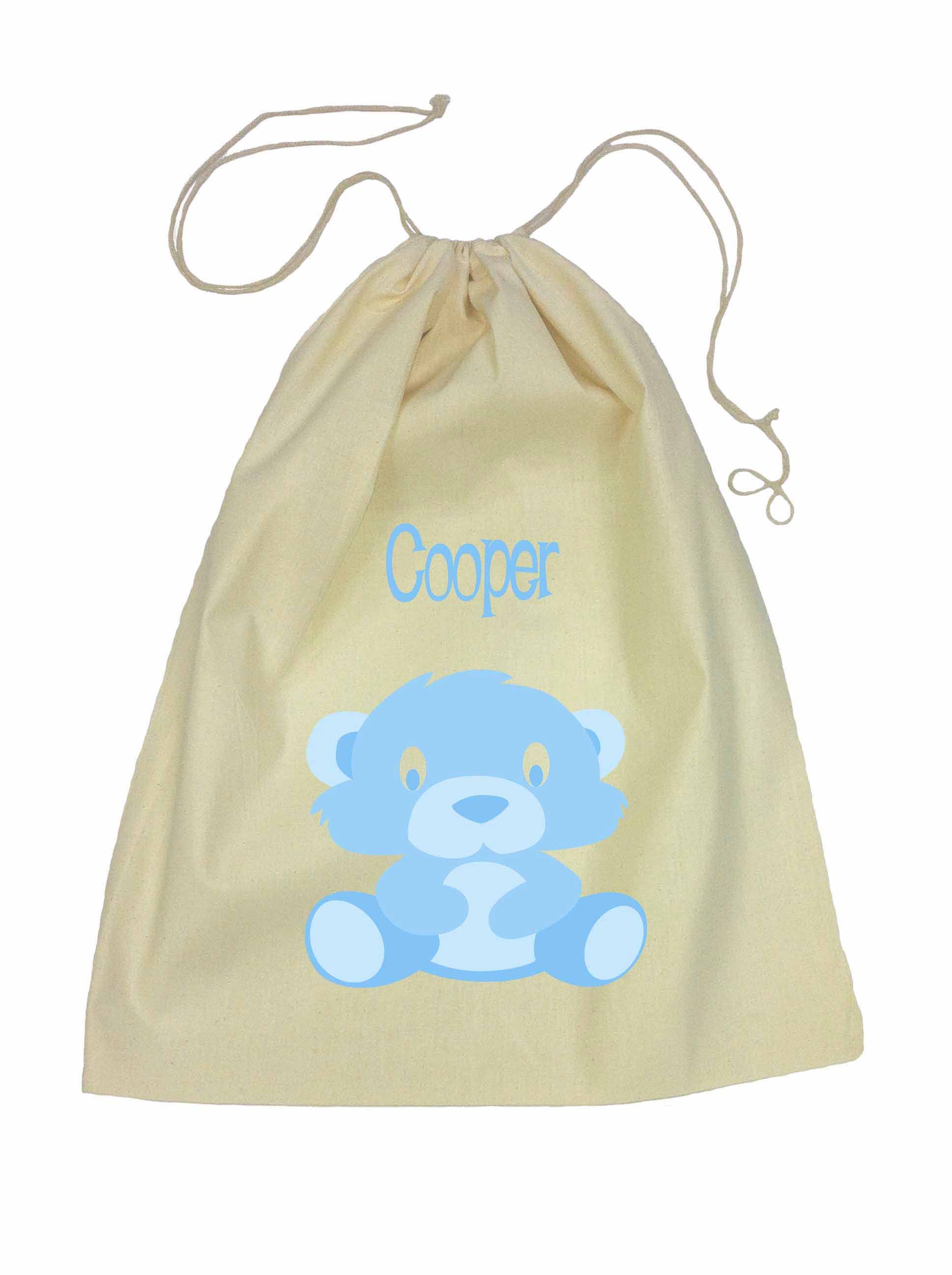 Drawstring Library Bag with Blue Bear