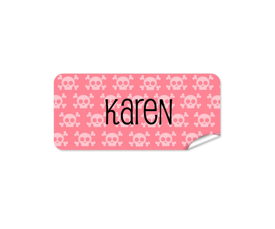 Pink Skulls Rectangle Name Label