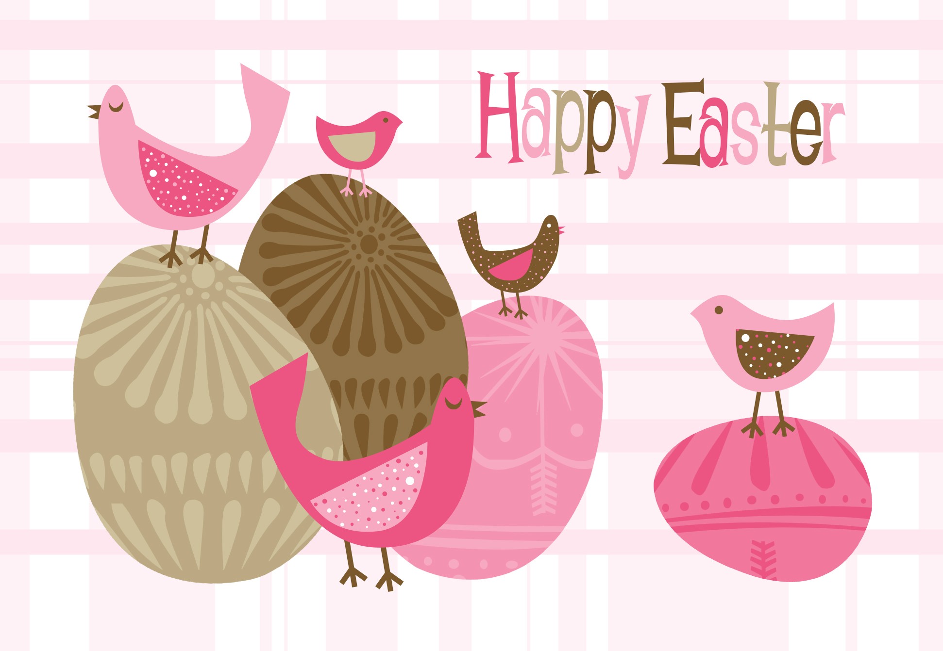 Easter Postcard, Pink Birds Design