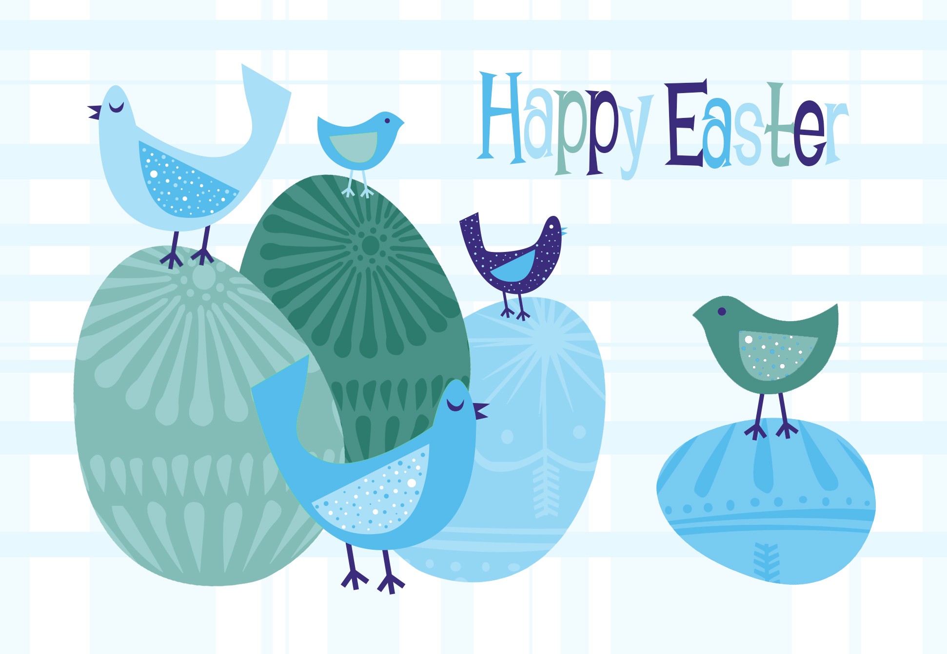 Easter Postcard, Blue Eggs Design