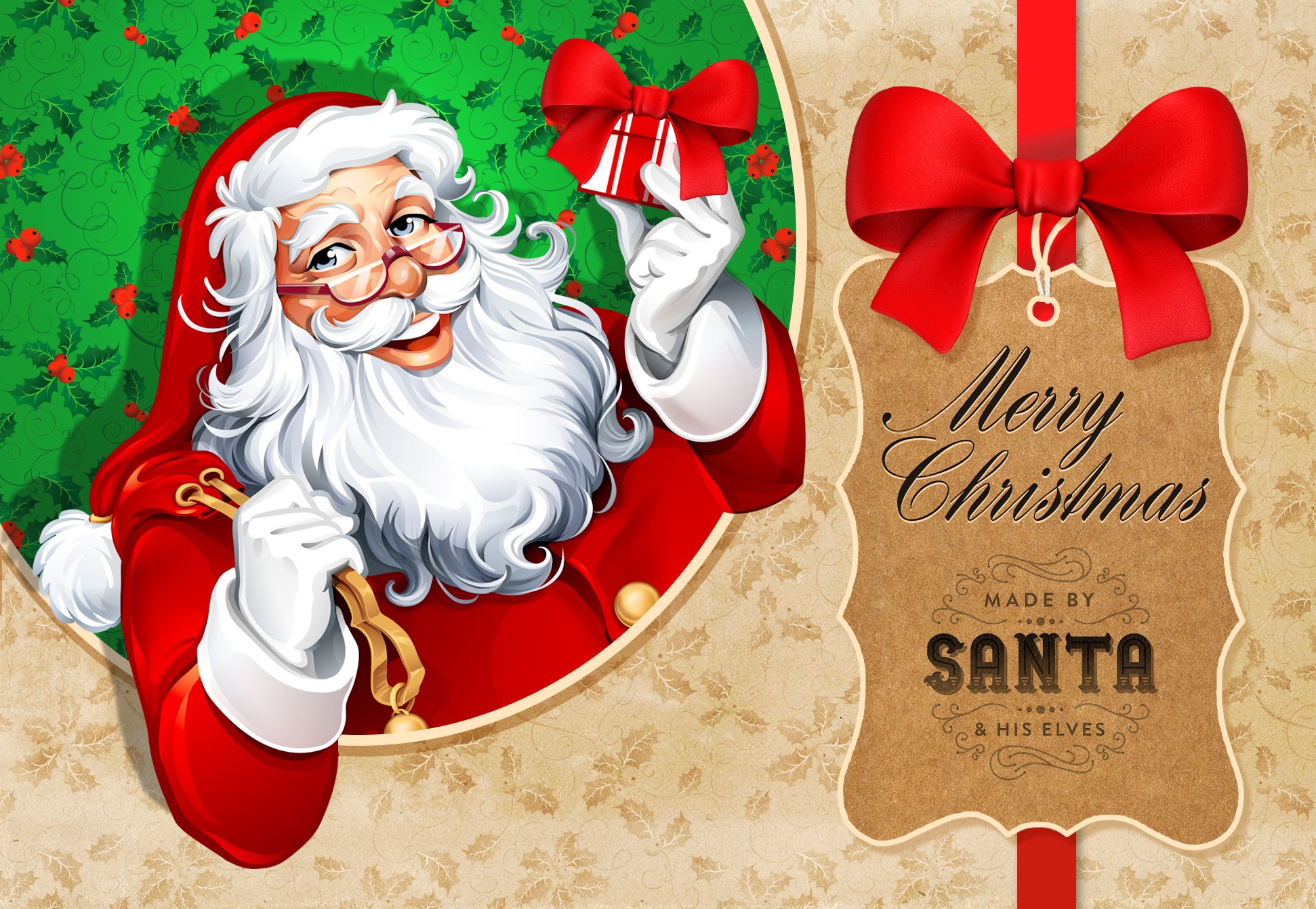 Santa Postcard, Santa with Gift Design