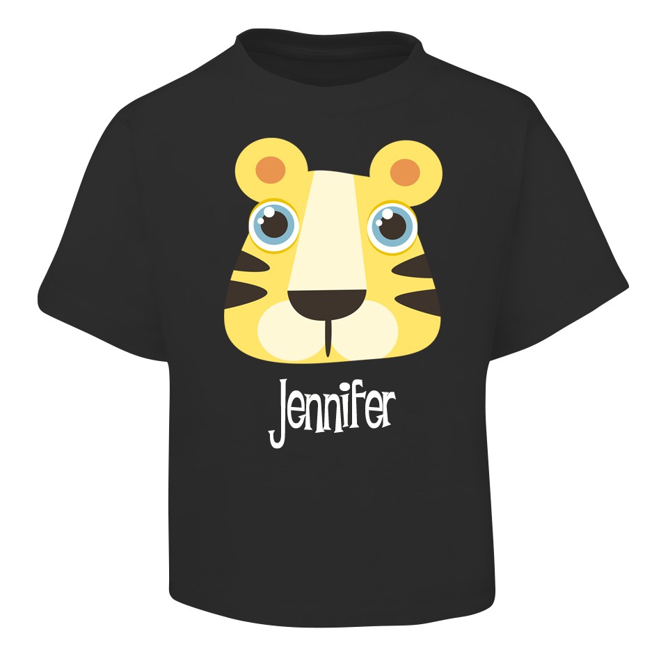 Yellow Tiger Design Black T-Shirt