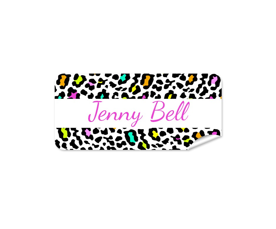 Rainbow Leopard Rectangle Name Label