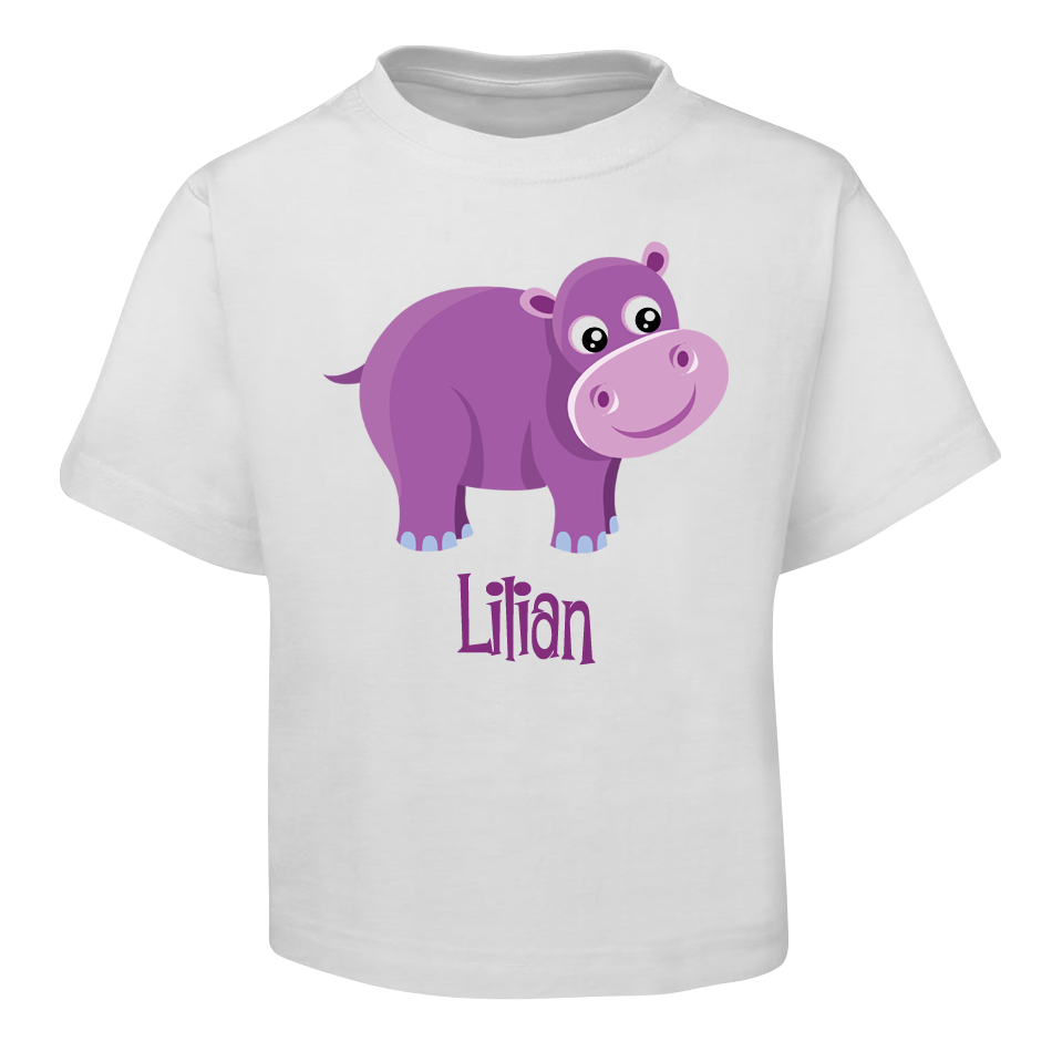 Purple Hippo Kids T-Shirt Size 2 4 6 8