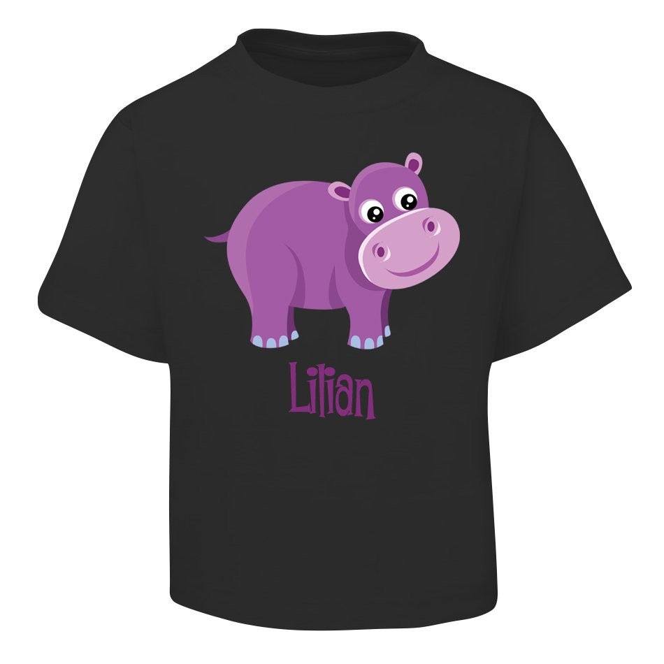 Purple Hippo Design Black T-Shirt