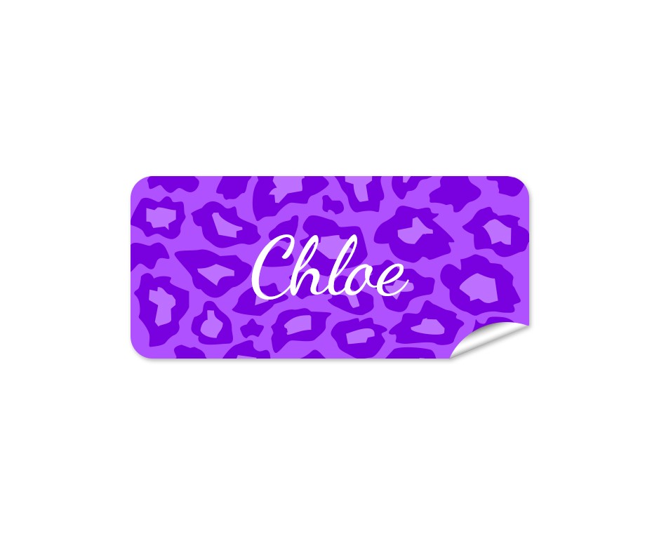 Purple Cheetah Rectangle Name Label