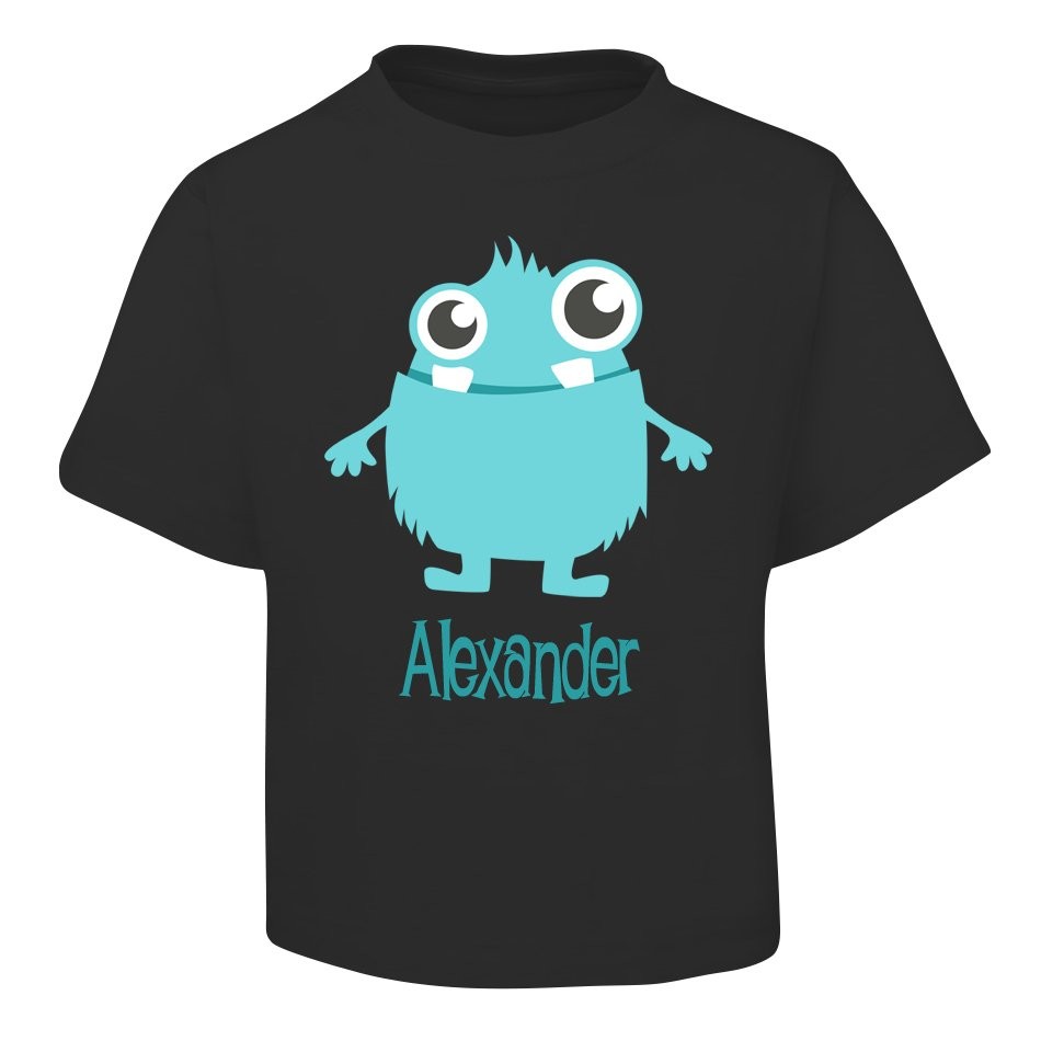 Blue Alien Design Black T-Shirt