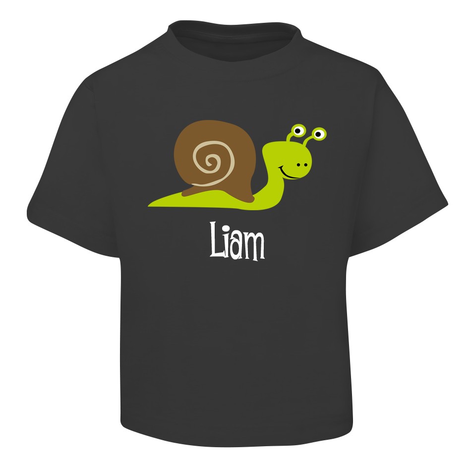 Green Snail Design Black T-Shirt