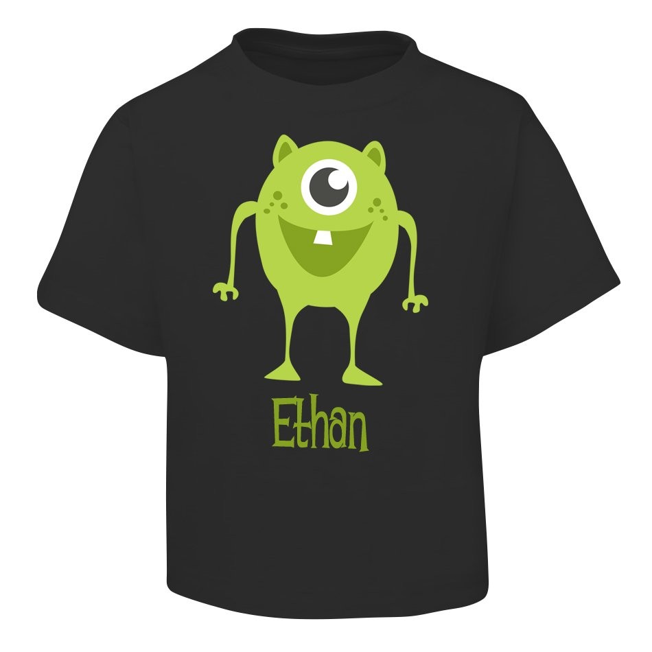 Green Alien Design Black T-Shirt
