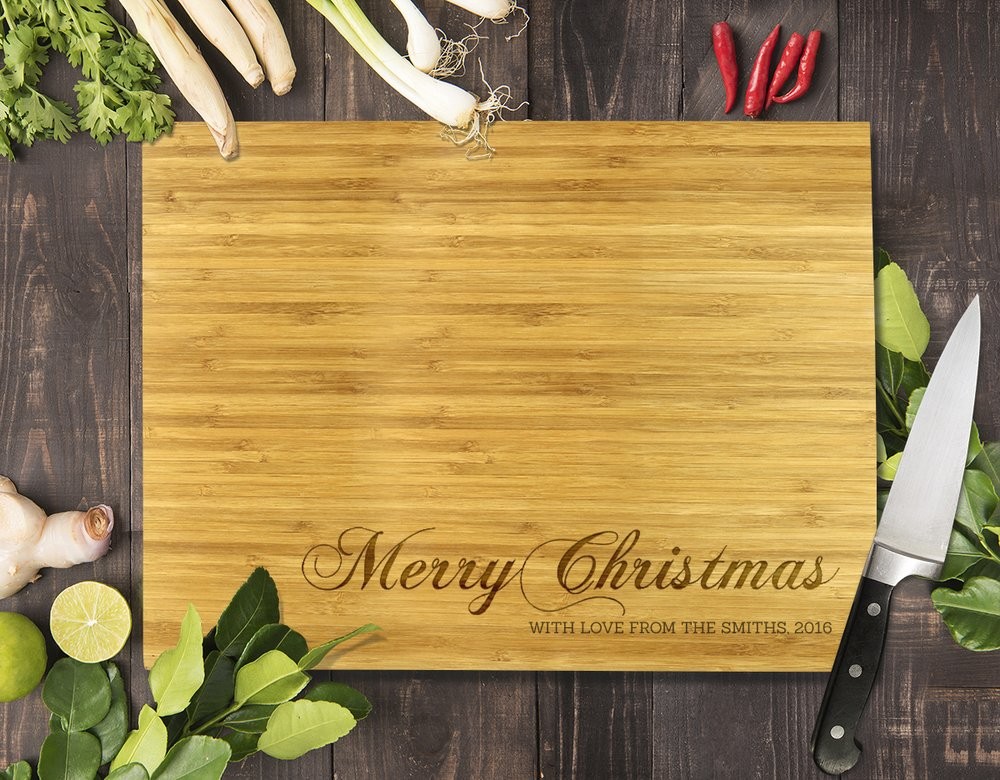 Merry Christmas Bamboo Cutting Board