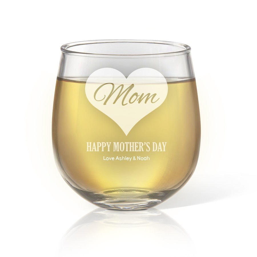 Mom in Heart Stemless Wine Glass