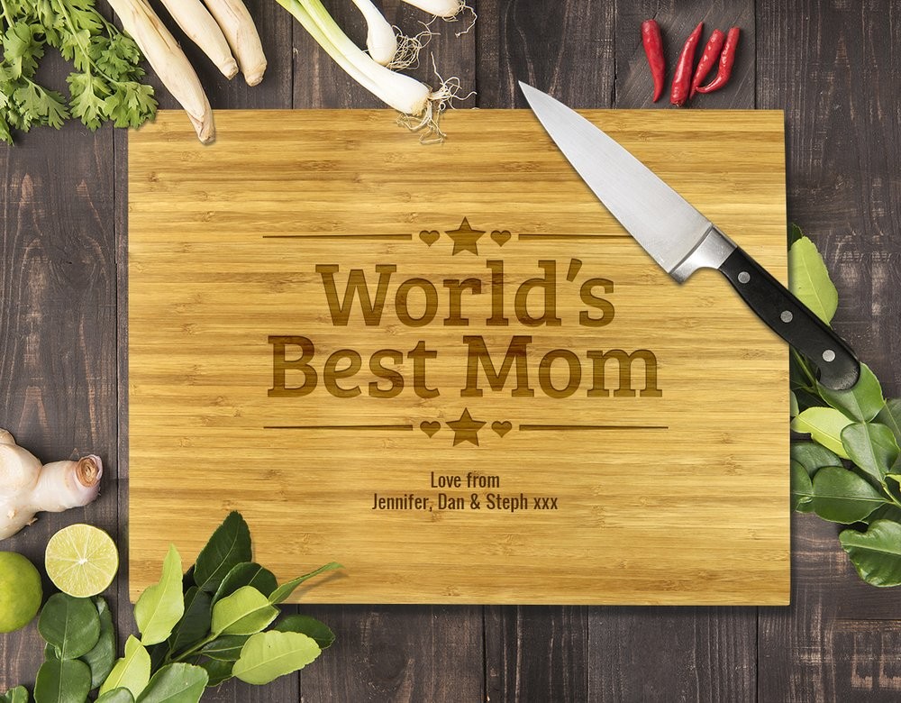 World's Best Mom Bamboo Cutting Board