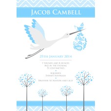 A4 Birth Print with Stork Blue 