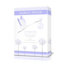 Canvas Birth Print with Stork Purple