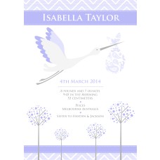 A4 Birth Print with Stork Purple