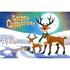 Santa Postcard, Reindeer in Snow Design