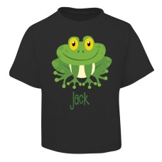 Green Frog Design Black T-Shirt