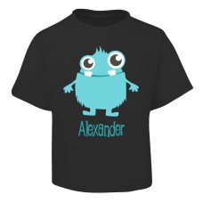 Blue Alien Design Black T-Shirt