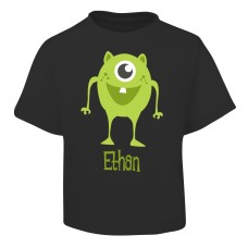 Green Alien Design Black T-Shirt