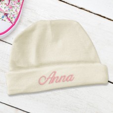 Embroidered Cream Baby Beanie