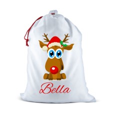 Cute Reindeer White Santa Sack