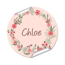 Flower Wreath Round Name Label