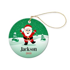 Green Snow Round Porcelain Ornament