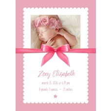 5x7" Pink Ribbon Birth Announcement Card