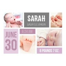 5x7" Purple Baby Boxes Birth Announcement Card