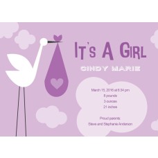 5x7" Purple Stork Birth Announcement Card