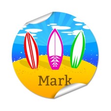 Surf Boards Round Name Label