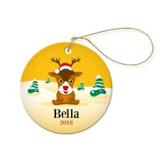 Yellow Snow Round Porcelain Ornament