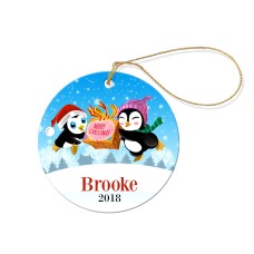 Two Penguins Round Porcelain Ornament