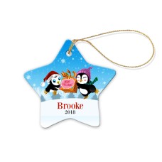 Two Penguins Star Porcelain Ornament