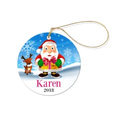 Santa Gift Round Porcelain Ornament
