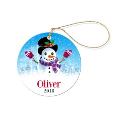 Snowman Round Porcelain Ornament
