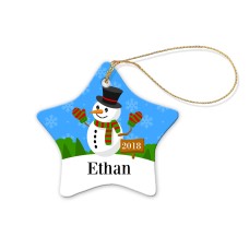Snowman Porcelain Christmas Star Ornament