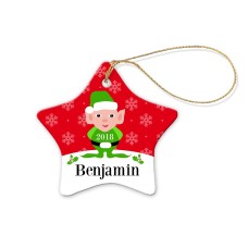 Green Elf Porcelain Christmas Star Ornament