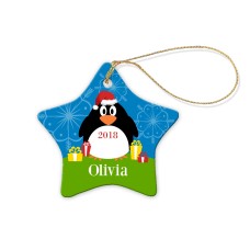 Big Penguin Porcelain Christmas Star Ornament