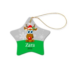 Cute Reindeer Porcelain Christmas Star Ornament