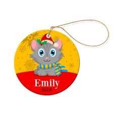 Cat Round Porcelain Ornament